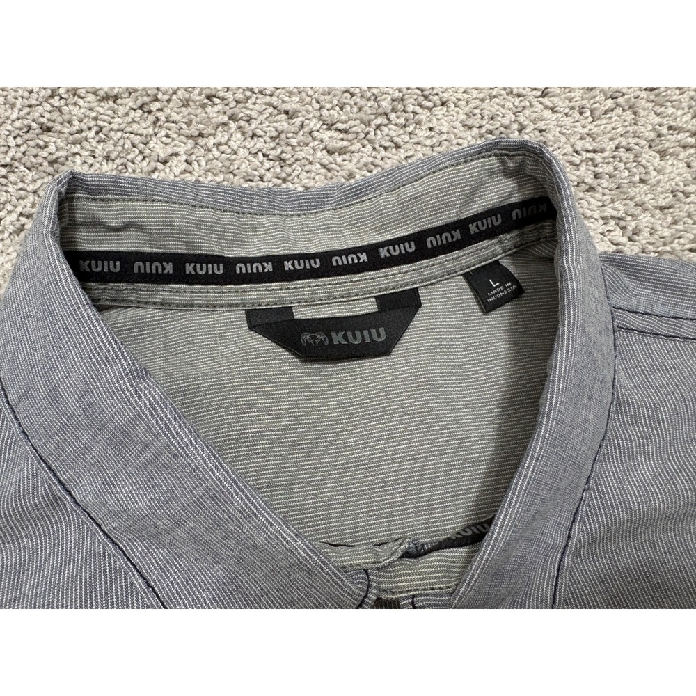 KUIU BASIN Shirt Long Sleeve Button Up Gray Pockets Tiny Stripe Mens Large - Picture 3 of 16